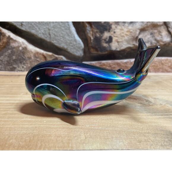 Vintage Iridescent Art Studio Glass Whale Paperweight by Pele's of Hawaii - Picture 1 of 5